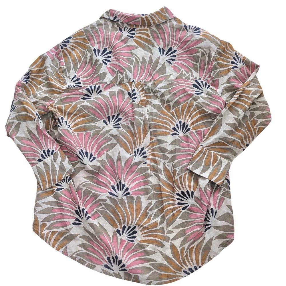 CAFFE MARRAKESH Pink Yellow Botanical Fan Print 100% Cotton Tunic Top Sz M Boho - Picture 2 of 6